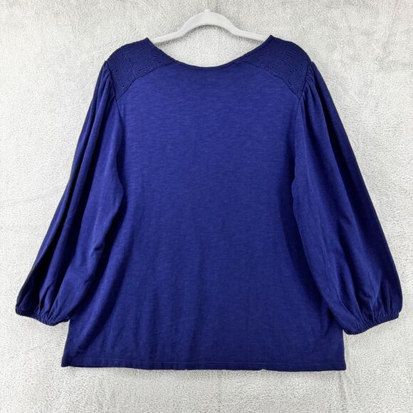 Crown & Ivy Top Womens XL Blue Navy Crew Neck Long Sleeves Smoked Elastic Cuff - Picture 7 of 13